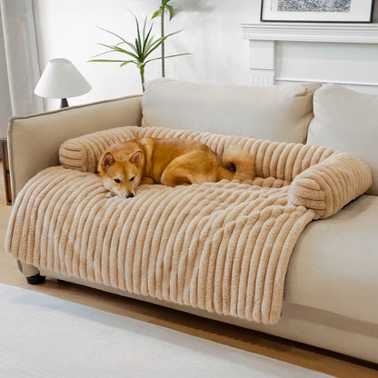 Luxury Fluffy Dog Couch Bed – Plush Sofa Mat with Supportive Bolster, Washable Pet Bed Cover