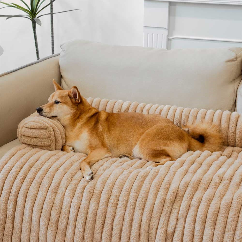 Luxury Fluffy Dog Couch Bed – Plush Sofa Mat with Supportive Bolster, Washable Pet Bed Cover