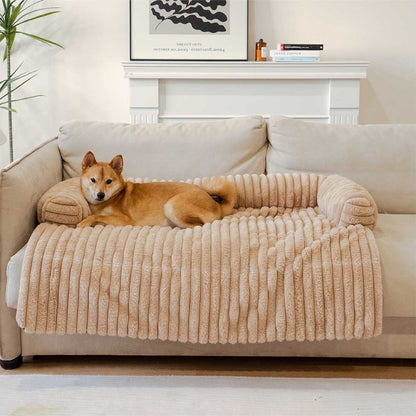 Luxury Fluffy Dog Couch Bed – Plush Sofa Mat with Supportive Bolster, Washable Pet Bed Cover