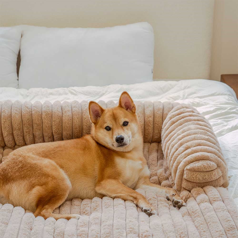 Luxury Fluffy Dog Couch Bed – Plush Sofa Mat with Supportive Bolster, Washable Pet Bed Cover