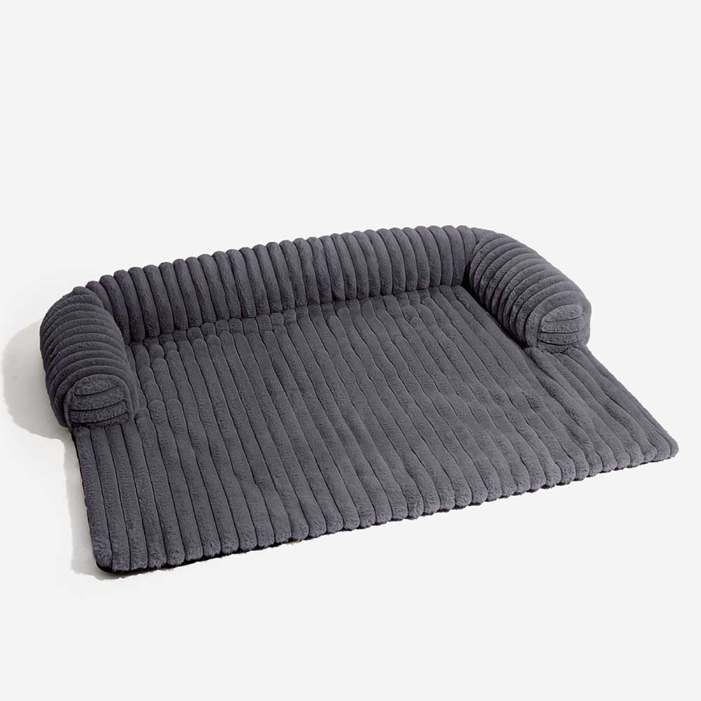 Luxury Fluffy Dog Couch Bed – Plush Sofa Mat with Supportive Bolster, Washable Pet Bed Cover