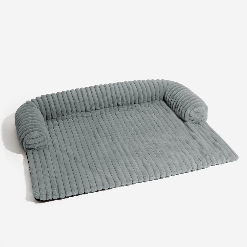 Luxury Fluffy Dog Couch Bed – Plush Sofa Mat with Supportive Bolster, Washable Pet Bed Cover